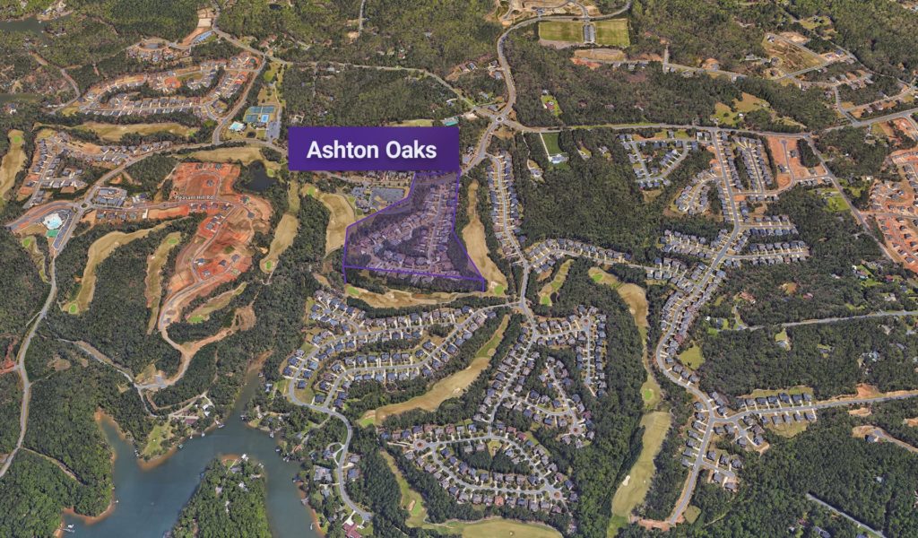 Ashton Oaks neighborhood outline shown on a Google Earth map