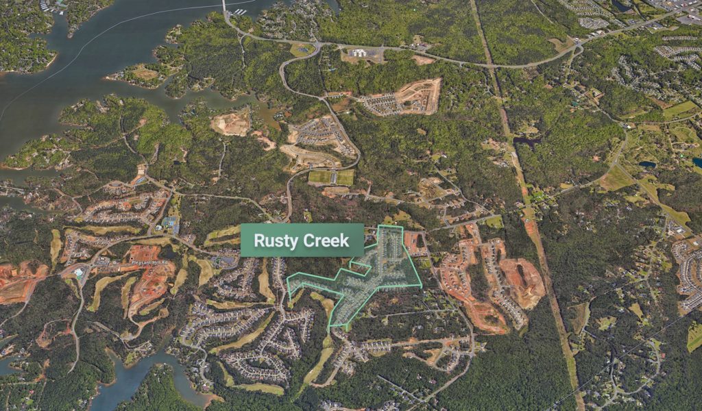 Rusty Creek neighborhood outline shown on a Google Earth map