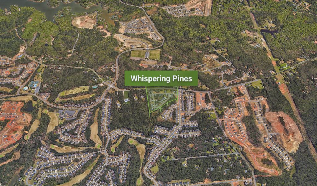 Whispering Pines neighborhood outline shown on a Google Earth map