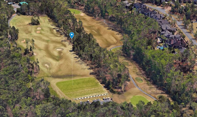 The Palisades Driving Range facility shown on a Google Earth map